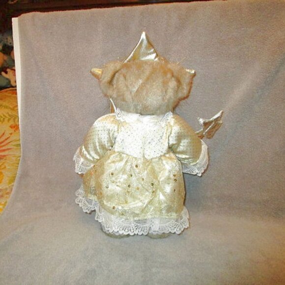 17" Christmas Star FAIRY BEAR Plush GOLD Wand DRESS Standing WOOD Decor VINTAGE - Picture 6 of 12